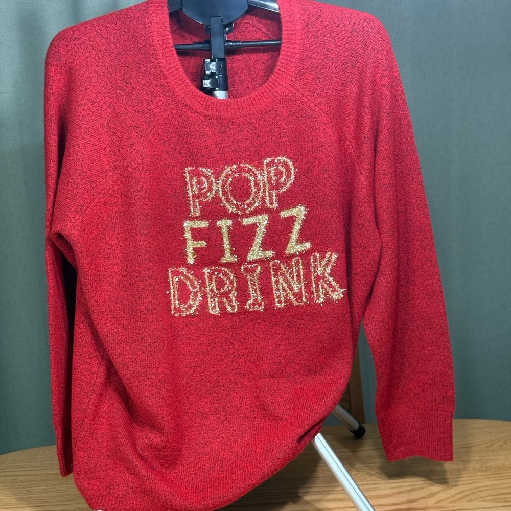 Torrid Red Sweater with Gold Text Holidays Red & Black NWT